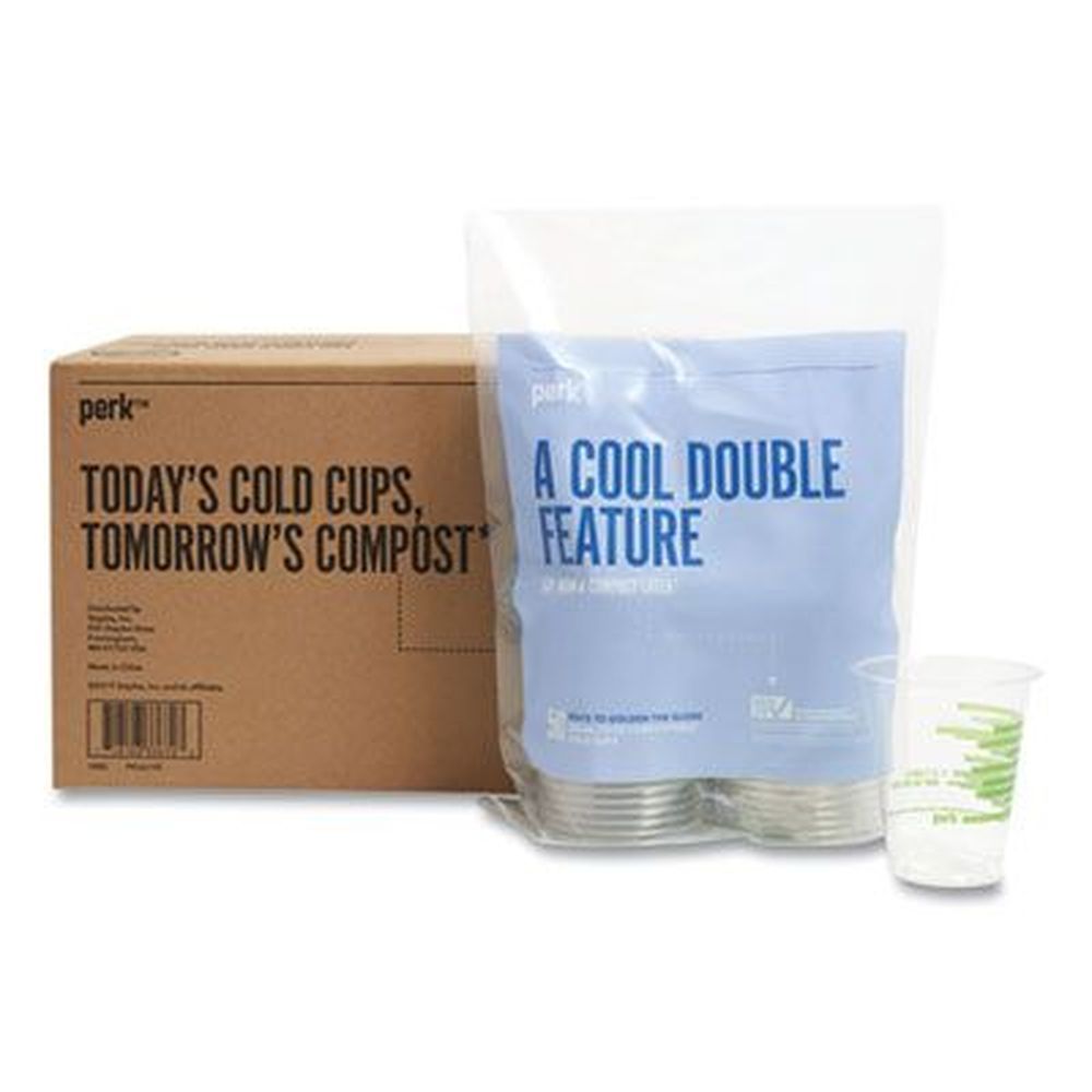 Perk Clear Green Eco Id Compostable Pla Corn Plastic Cold Cup, 12 Ounce Capacity - 50 Per Pack -- 6 Packs Per Case