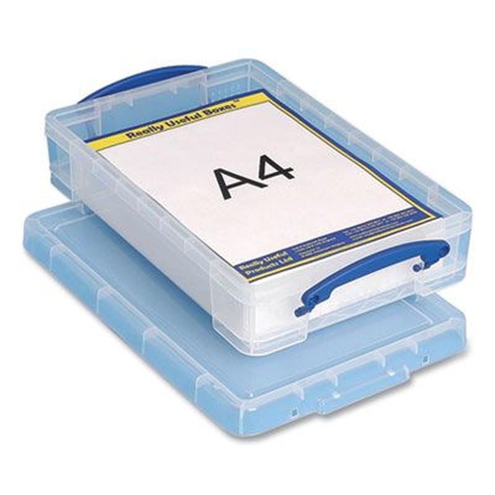 Really Useful Box Clear/Blue Snap Lid Storage Bin, 10.25 x 14.5 x 3.37 inch