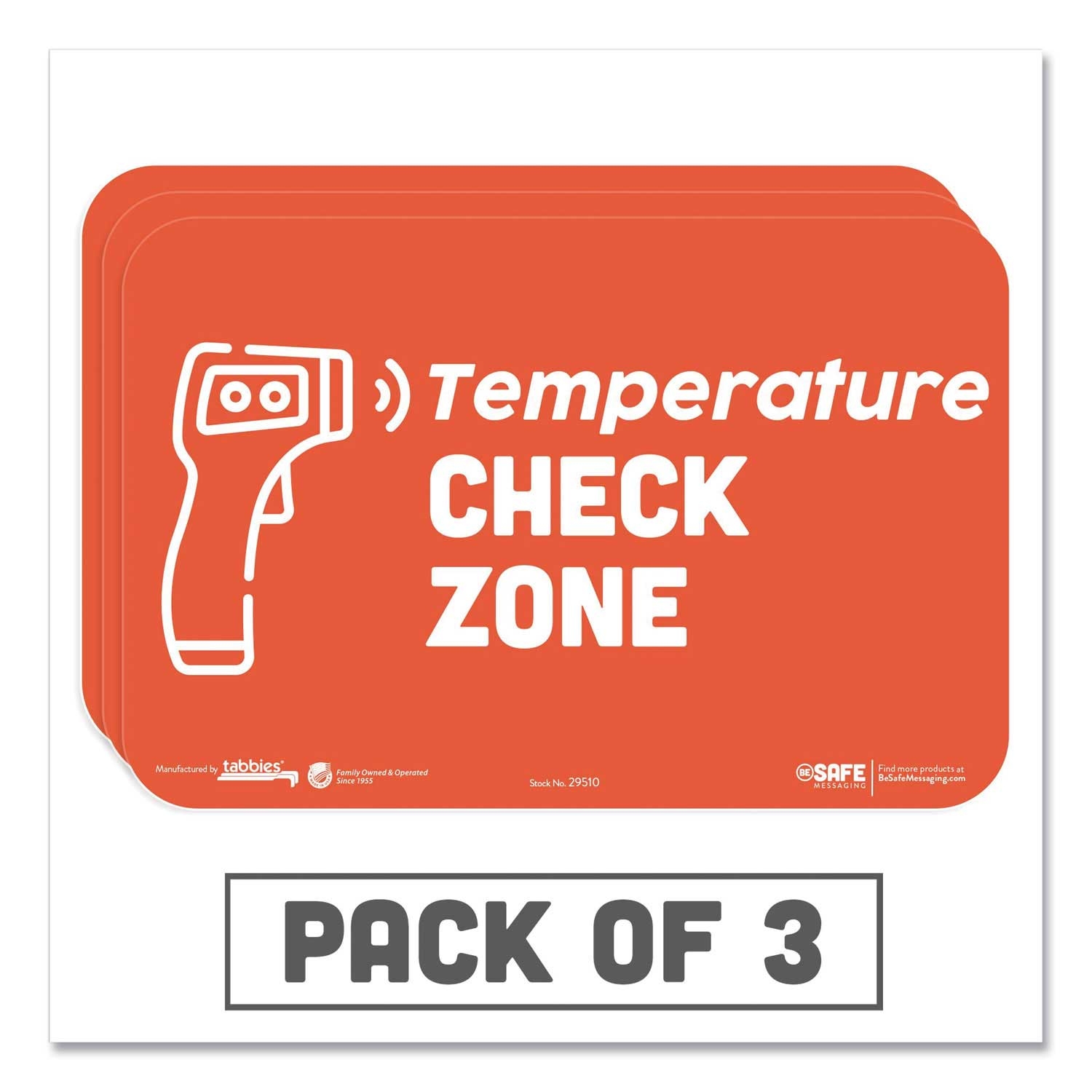 Tabbies Temperature Check Zone BeSafe Messaging Education Wall Sign, 9 x 6 inch - 3 per pack -- 1 pack