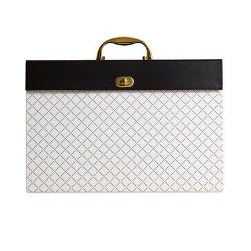 U Brands White/Black/Gold 19 Sections Letter Size Expanding File Box with Twist-Lock Latch Closure, 5.25 inch Expansion