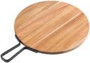 Tablecraft Industrial Collection Acacia Wood with Metal Banding Round Serving Paddle with Handle, 14 inch Dia. x 18.875 inch