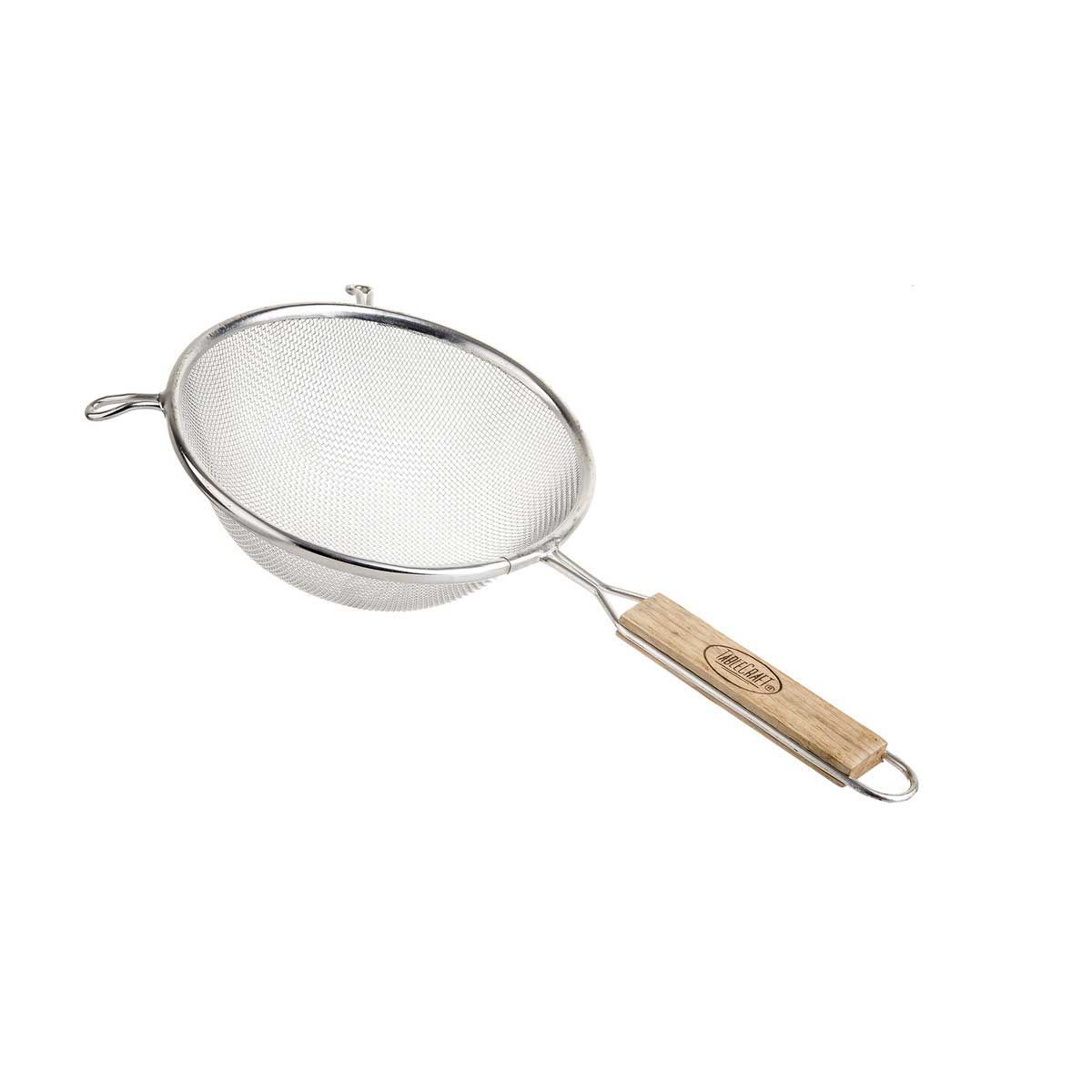 Tablecraft Tin Plated Single Medium Mesh Strainer With Wood Handle, 6.25 Inch Dia.