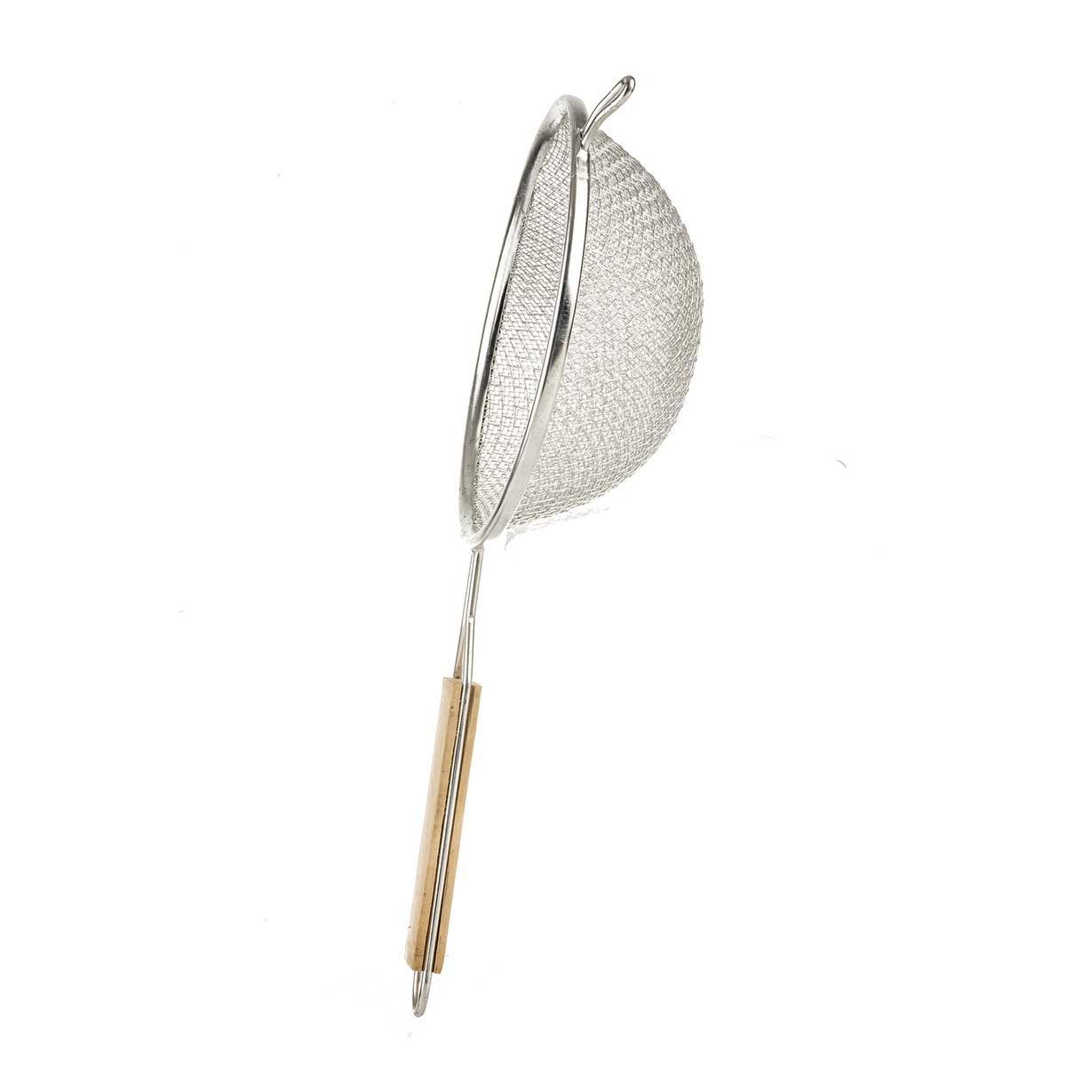 Tablecraft Tin Plated Medium Double Mesh Strainer With Wood Handle, 6.25 Inch Dia.