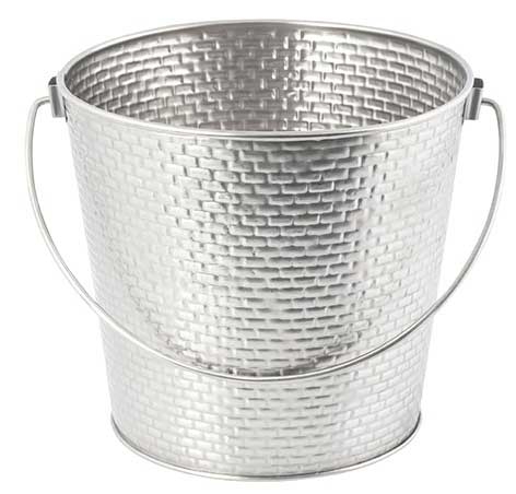 Tablecraft Brickhouse Collection Stainless Steel with Embossed Brick Pattern Round Pail with Handle, 1.25 Gallon Capacity