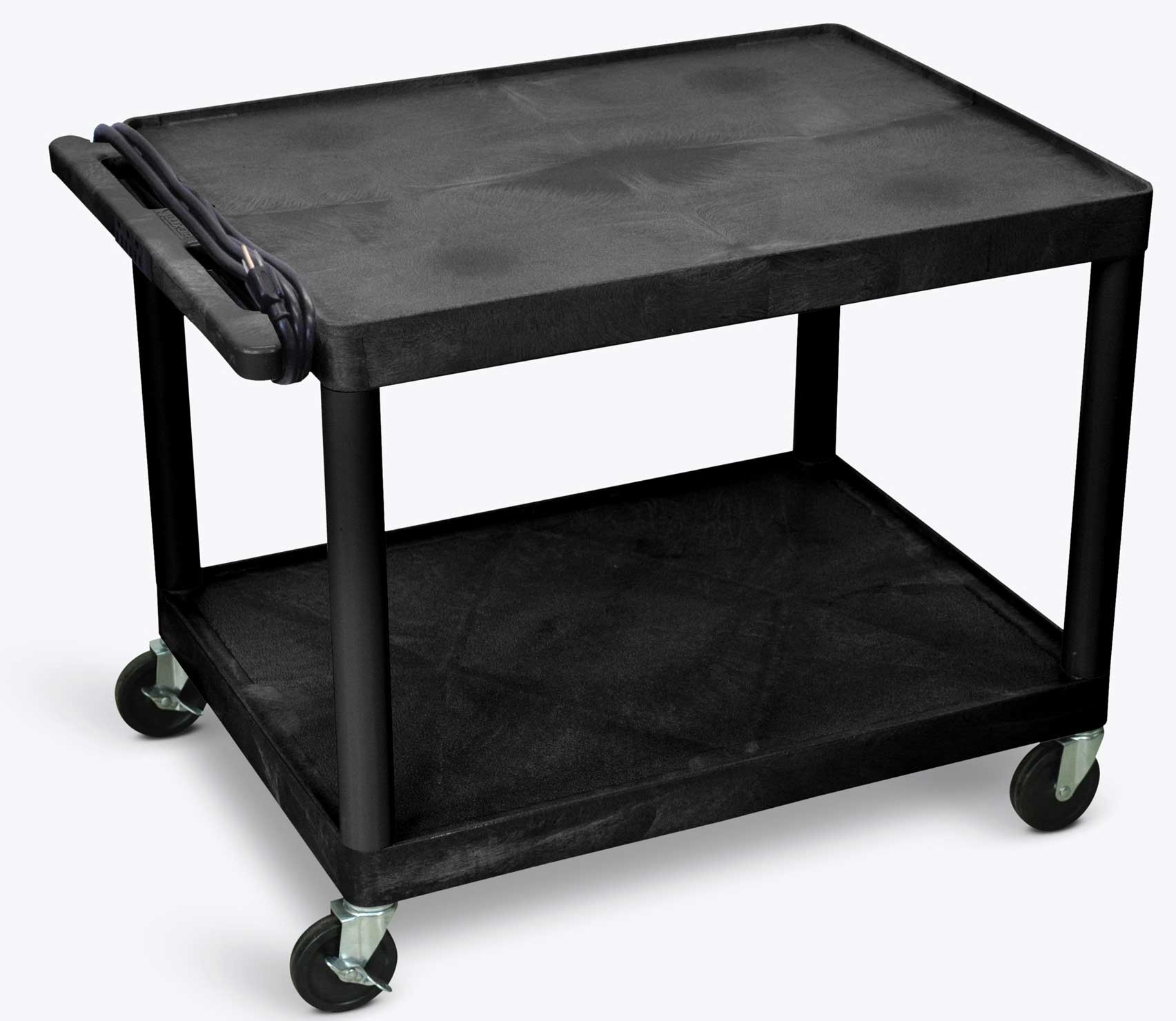 Luxor Black Two Shelves Electric AV Cart, 32 x 24 x 27 inch Height