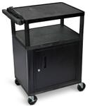 Luxor Black 3 Shelves Cabinet AV Cart with Electric Assembly, 24 x 18 x 34 inch Height