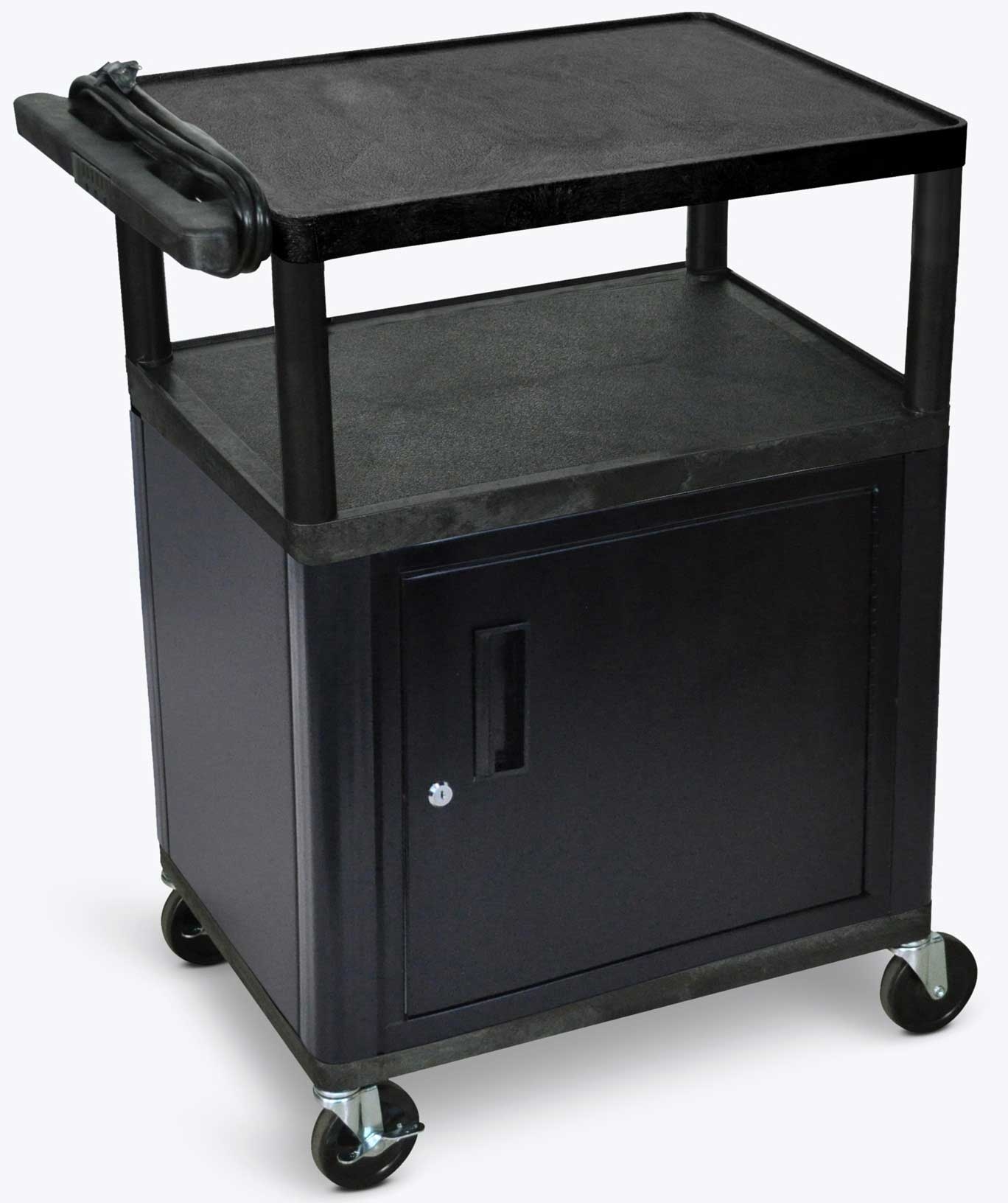 Luxor Black 3 Shelves Cabinet AV Cart with Electric Assembly, 24 x 18 x 34 inch Height