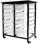 Luxor Gray Double Row Mobile Bin Storage Unit with Large Clear Bins, 30.75 x 20 x 37.5 inch Height