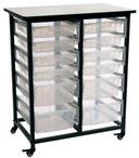 Luxor Gray Double Row Mobile Bin Storage Unit with Large and Small Clear Bins, 30.75 x 20 x 37.5 inch Height