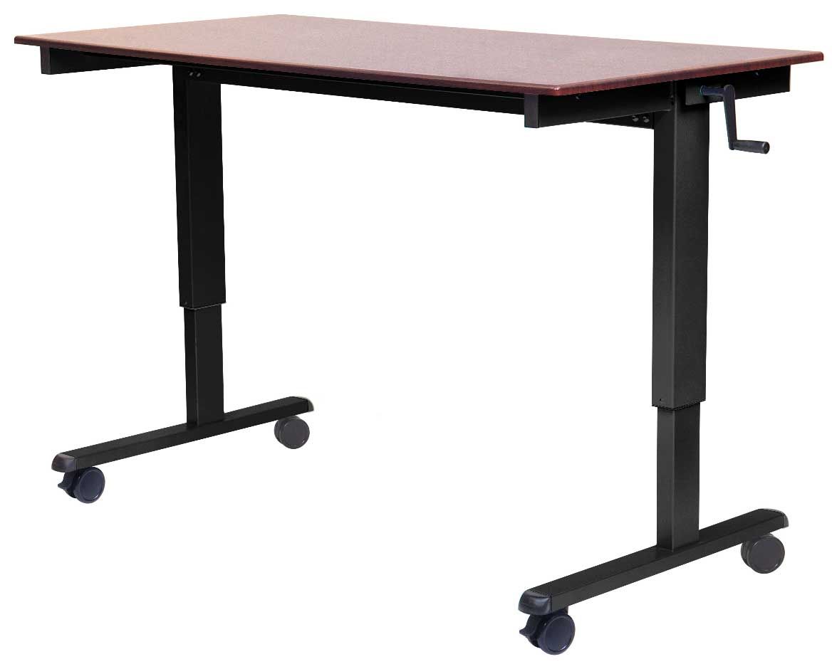 Luxor High Speed Crank Adjustable Stand Up Desk With Dark Walnut Desktop And Black Powder Coated Steel Frame, 47.25 X 29.5 X 29.5 To 45.25 Inch Height