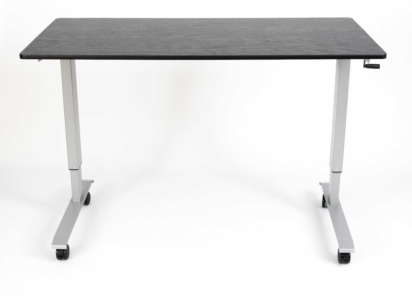 Luxor High Speed Crank Adjustable Stand Up Desk With Black Oak Desktop And Silver Powder Coated Steel Frame, 59 X 29.5 X 32.6 To 48.5 Inch Height