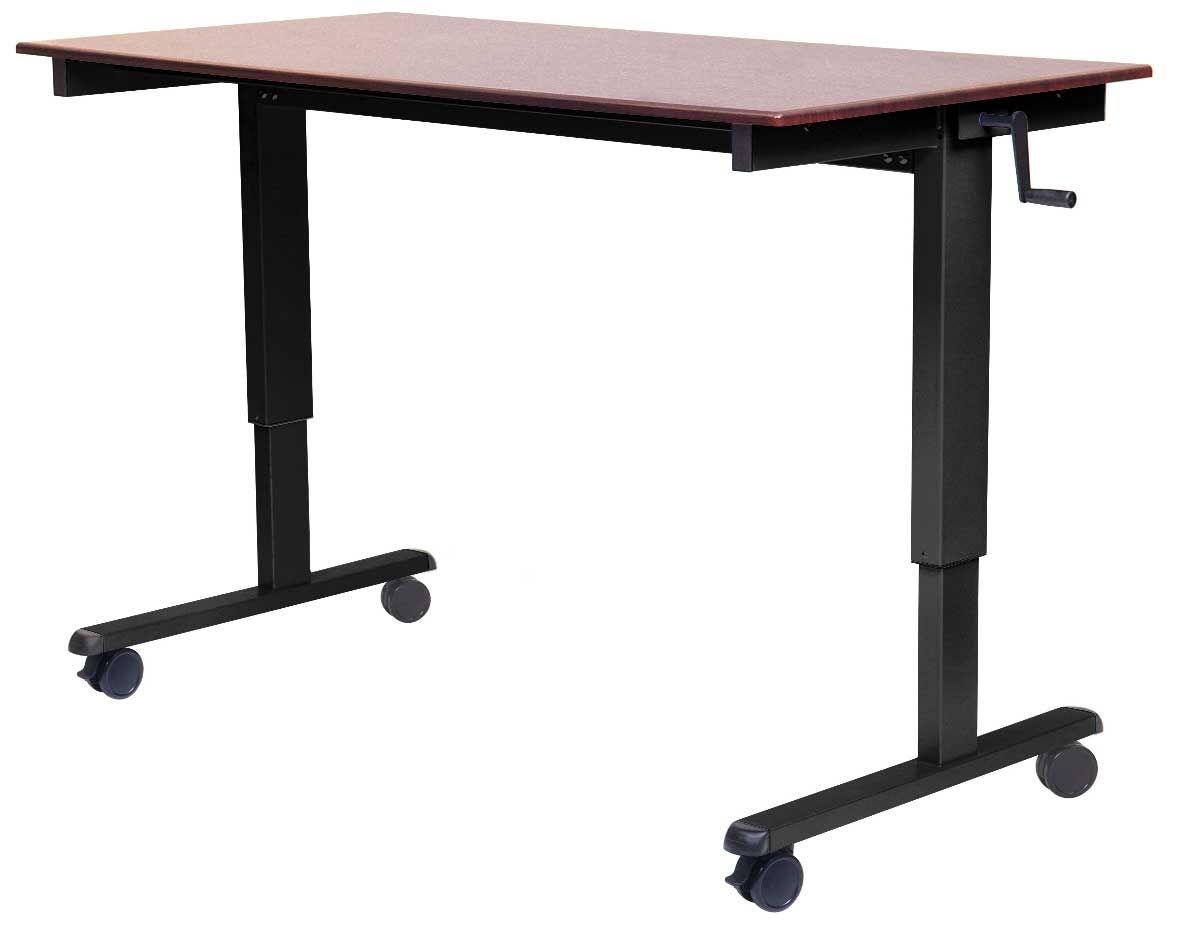 Luxor High Speed Crank Adjustable Stand Up Desk With Dark Walnut Desktop And Black Steel Frame, 59 X 29.5 X 32.6 To 48.5 Inch Height