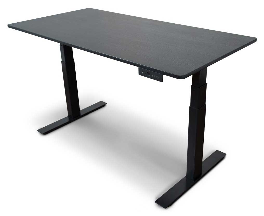 Luxor Black Three Stage Dual-Motor Electric Stand Up Desk with Black Oak Finish, 59 x 29.5 x 26 to 51.6 inch Height