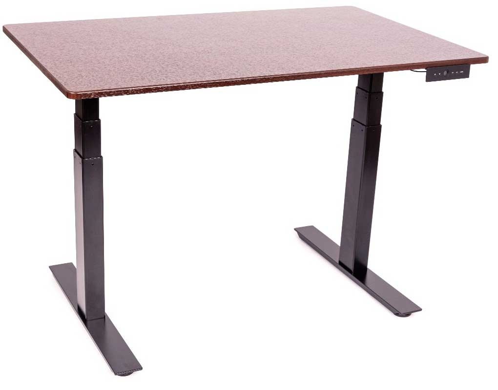 Luxor Black Three Stage Dual-Motor Electric Stand Up Desk with Dark Walnut Finish, 59 x 29.5 x 26 to 51.6 inch Height