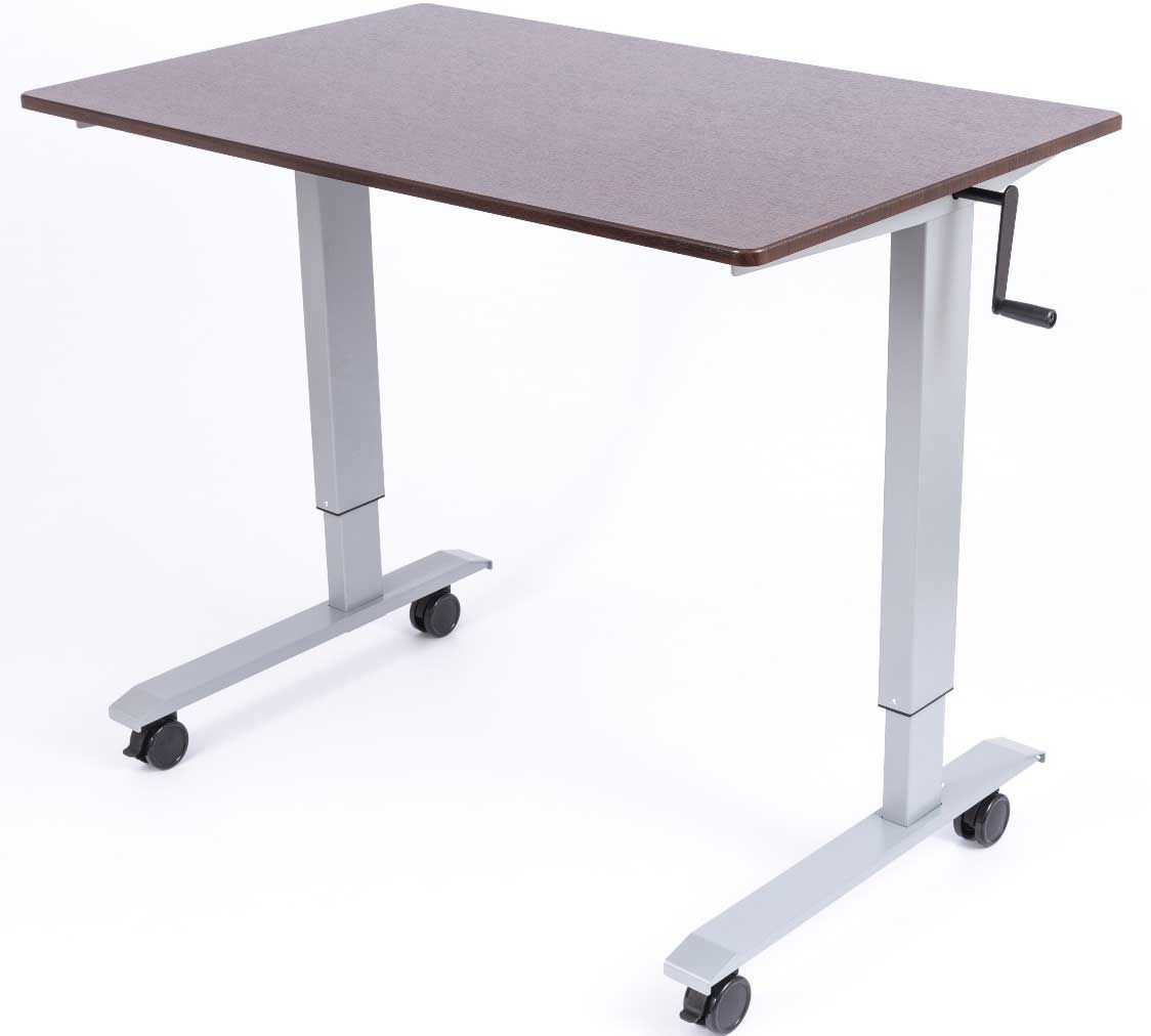 Luxor High Speed Crank Adjustable Stand Up Desk With Dark Walnut Desktop And Silver Powder Coated Steel Frame, 48 X 29.5 X 32.6 To 48.5 Inch Height