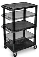 Luxor Black Multi-Height AV Cart with 3 Shelves and Black Legs, 24 x 18 x 16 to 42 inch Height
