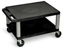 Luxor Black AV Cart with Two Shelves and Nickel Legs, 24 x 18 x 16 inch Height