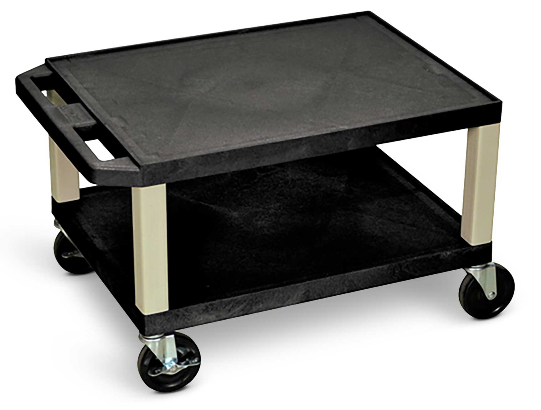 Luxor Black AV Cart with Two Shelves and Putty Legs, 24 x 18 x 16 inch Height