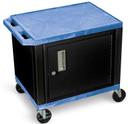 Luxor Blue Cabinet AV Cart with 2 Shelves Cab and Black Legs, 24 x 18 x 24.5 inch Height