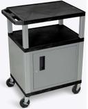 Luxor Black Cabinet AV Cart with 3 Shelves and Nickel Legs, 24 x 18 x 34 inch Height