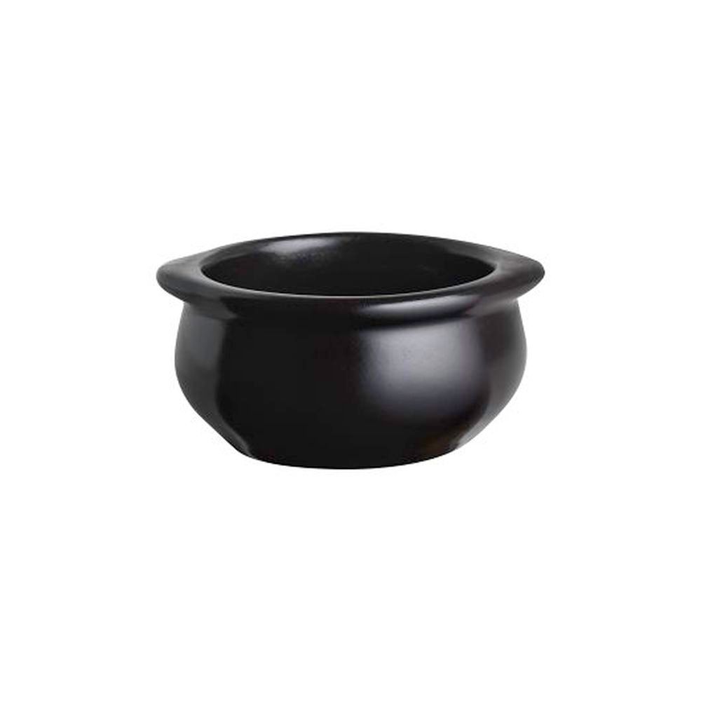 Anfora Matte Black 12 Ounce Handled Onion Soup Bowl, 24 Count