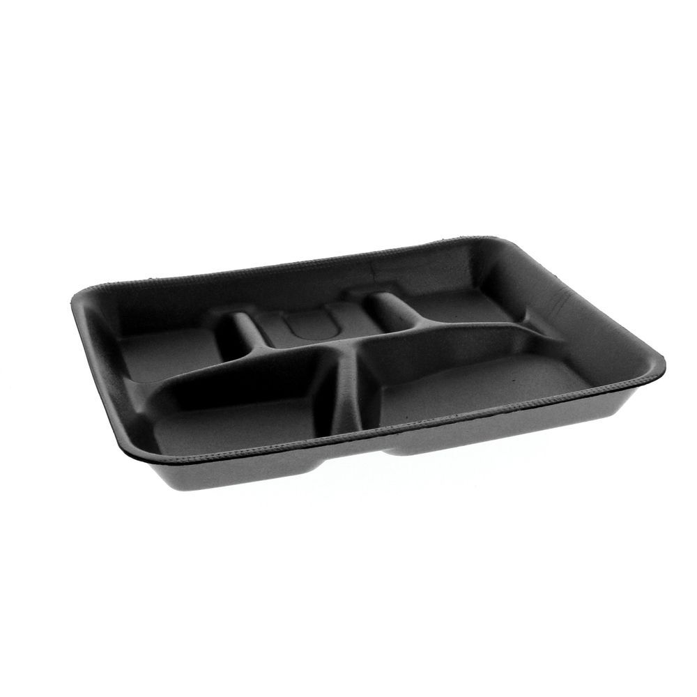 Pactiv Evergreen Black Polystyrene Foam 5 Compartment School Lunch Tray, 8.25 X 10.25 X 1 Inch -- 500 Per Case
