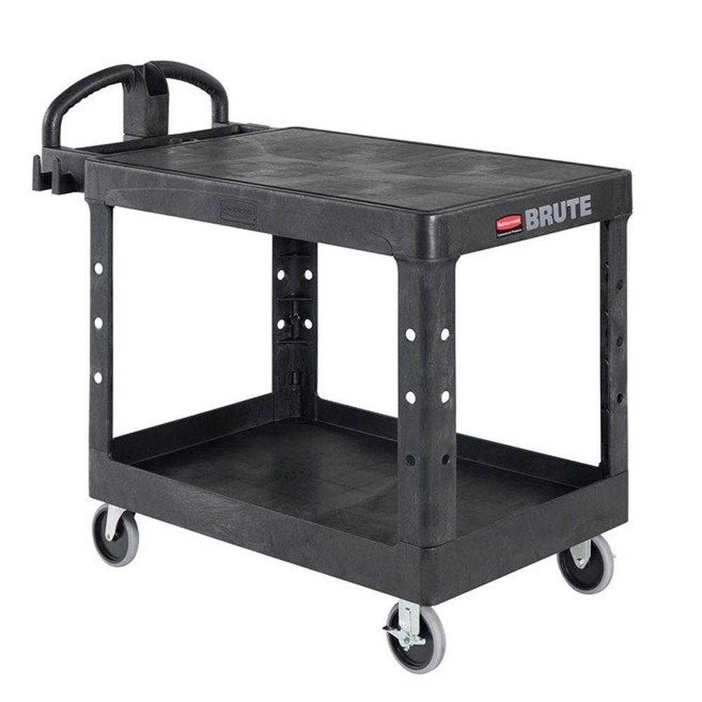 Brute Black Medium Flat Shelf Heavy Duty Utility Cart with Ergo Handle