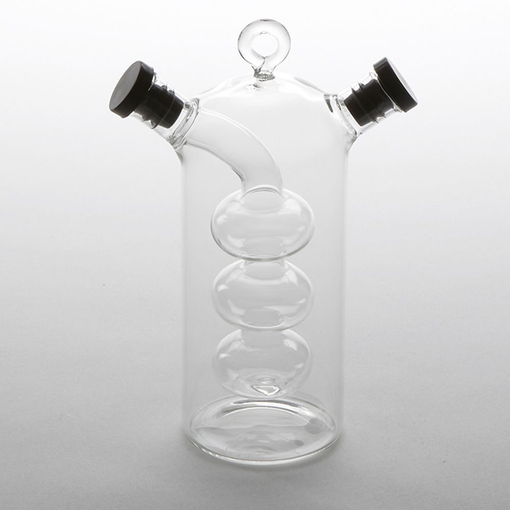 American Metalcraft Glass Oil And Vinegar Cruet With Black Silicone Lid, 2 1/2 Inch Dia. X 6-1/4 Inch