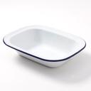 American Metalcraft White with Blue Rim Oblong Enamel Bowl, 32 Ounce