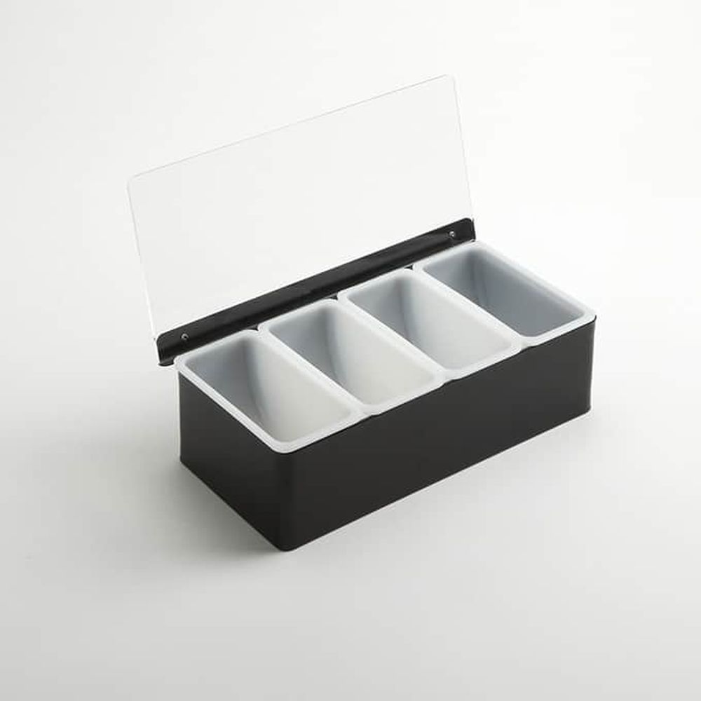 American Metalcraft Black Stainless Steel Four Compartment Condiment Holder, 12 X 5-3/4 X 3-1/2 Inch