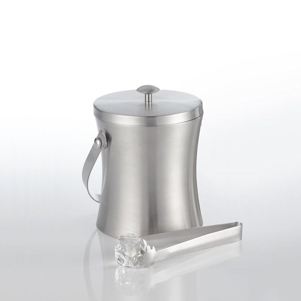 American Metalcraft Stainless Steel Satin Finish 34 Ounce Double Wall Ice Bucket With Ice Tongs, 4 7/8 Inch Dia. X 6 3/8 Inch Height