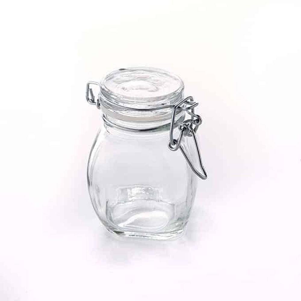 American Metalcraft Clear Glass 3 1/2 Ounce Mini Apothecary Jar With Hinges, 2-1/4 Inch Dia. X 2-3/4 Inch Height