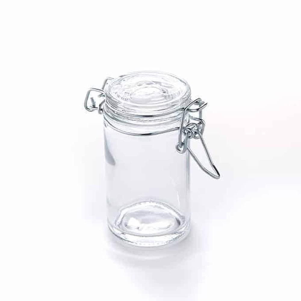American Metalcraft Clear Glass 2 1/2 Ounce Mini Apothecary Jar With Hinges, 1 3/4 Inch Dia. X 3-1/2 Inch Height