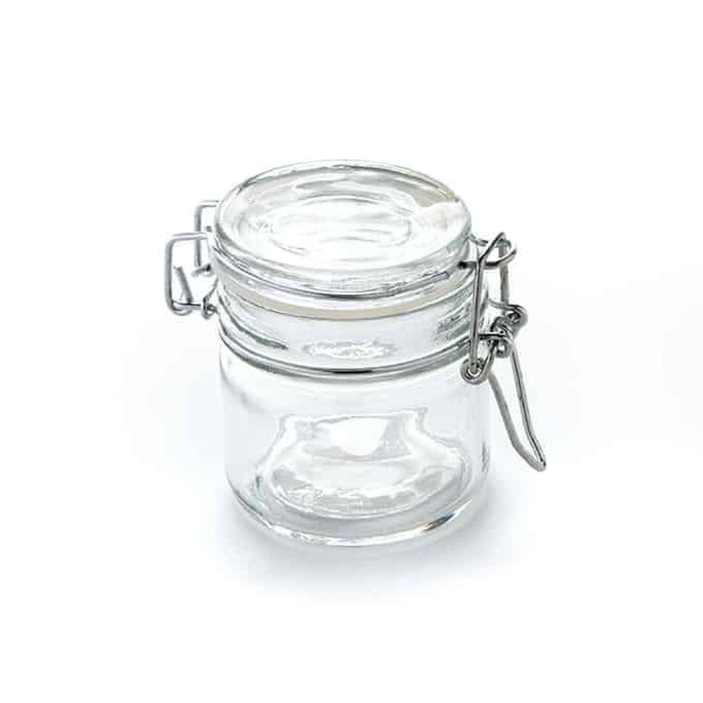 American Metalcraft Clear Glass 4 Ounce Mini Apothecary Jar With Hinges, 1 3/4 Inch Dia. X 3-1/4 Inch Height