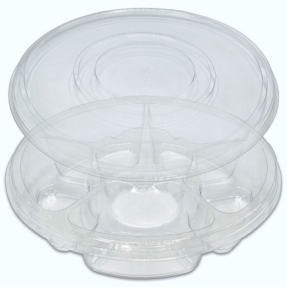 D&w Fine Pack Pet 120 Ounce 5 Compartment Round Heat Sealable Tray With Dip Cup And Ring Lid, 50 Count