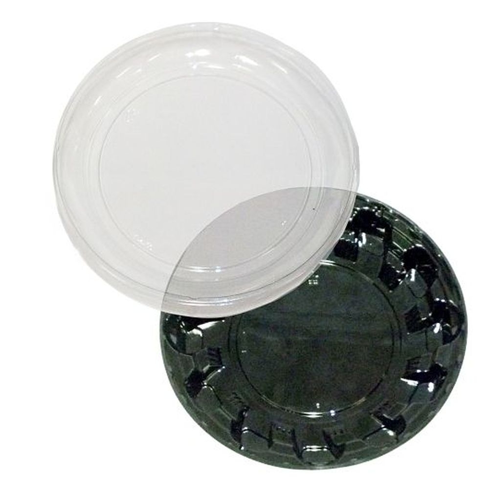 PET 10 inch Black Pie Base with Clear Low Dome Lid