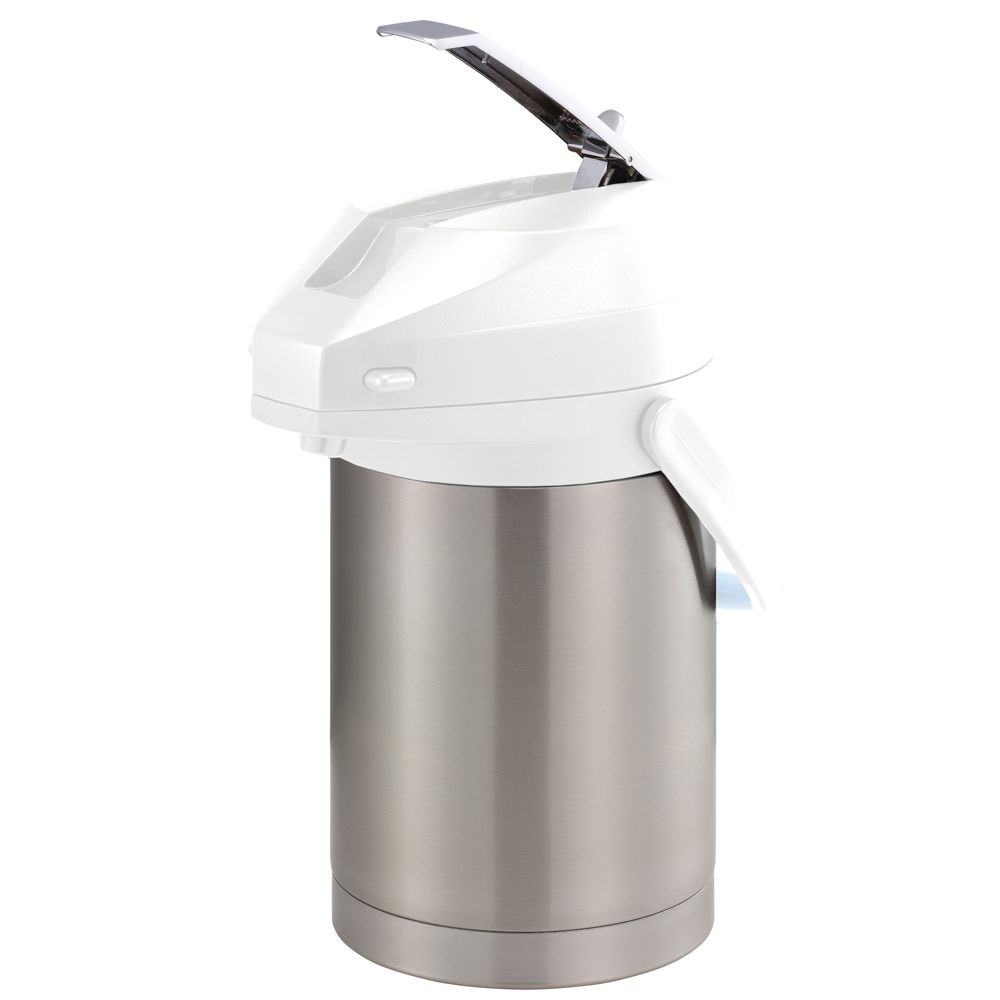 Color-Me-SVAC Brushed Stainless and White Finish Vacuum Insulated Airpot with Lever Pump Lid 2.2 Liter Capacity