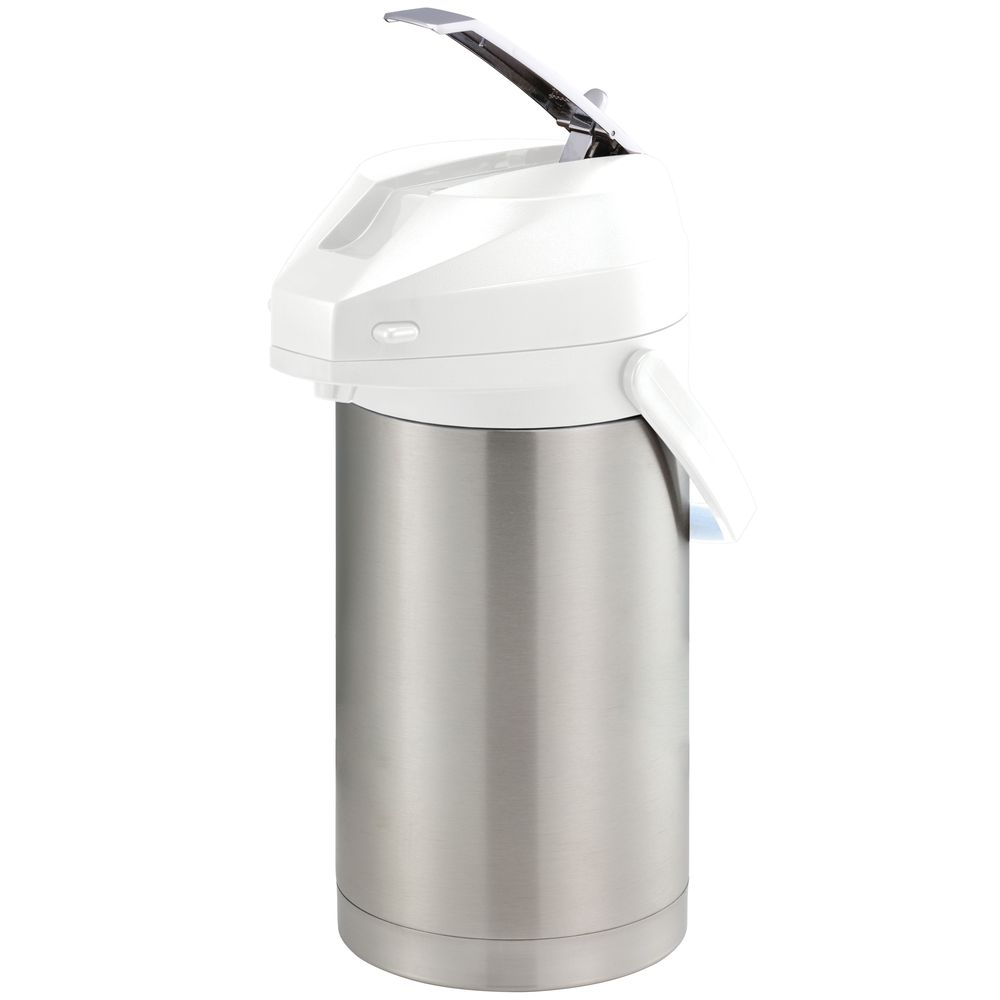 Color-Me-SVAC Brushed Stainless and White Finish Vacuum Insulated Airpot with Lever Pump Lid 3 Liter Capacity