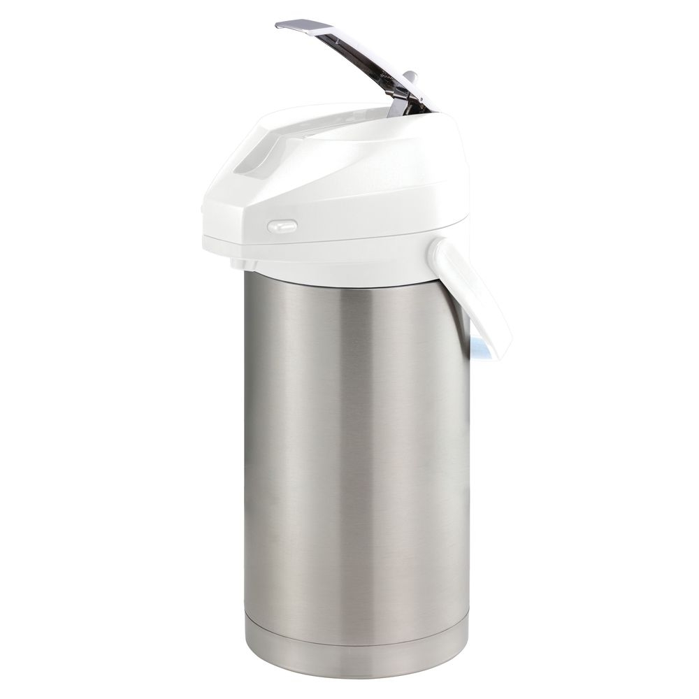 Color-Me-SVAC Brushed Stainless and White Finish Vacuum Insulated Airpot with Lever Pump Lid 3.7 Liter Capacity