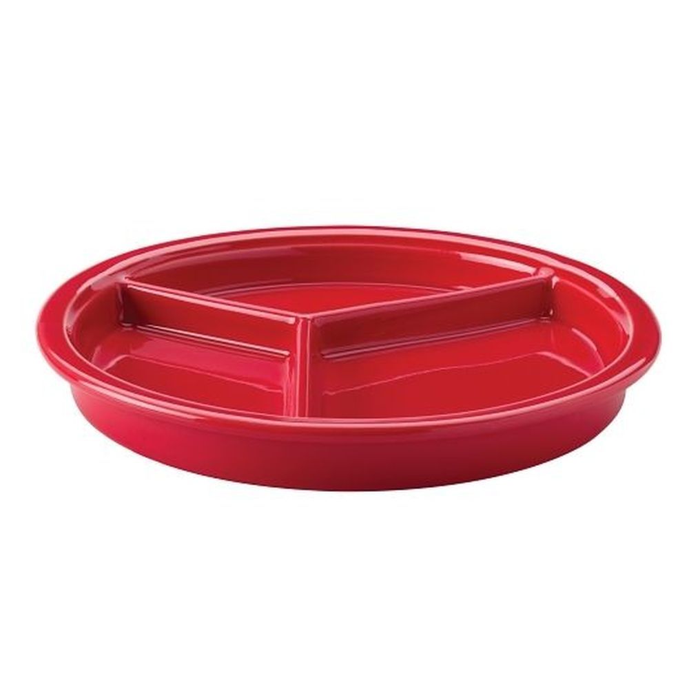 Hall China White 9 Inch Colorations Scarlet 3 Compartment Divided Dish, 12 Count