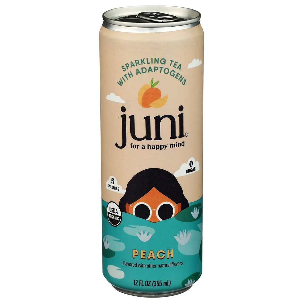 Juni Peach Sparkling Tea With Adaptogens, 12 Fluid Ounce -- 12 Per Case