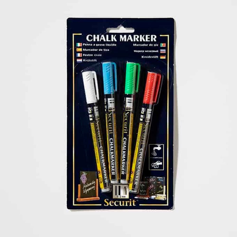 American Metalcraft Securit Original White Blue Green And Red Assortment Mini Tip Chalk Marker -- 4 Per Case