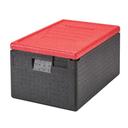 Cambro Cam GoBox Black Insulated Top Loading Food Pan Carrier with Red Lid, 23.6 x 15.7 x 12.4 inch
