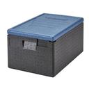 Cambro Cam GoBox Black Insulated Top Loading Food Pan Carrier with Blue Lid, 23.6 x 15.7 x 12.4 inch