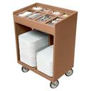 Cambro Coffee Beige Tray and Silverware Cart with Pan and Vinyl Cover, 32 3/8 x 21 1/4 x 45 1/2 inch.
