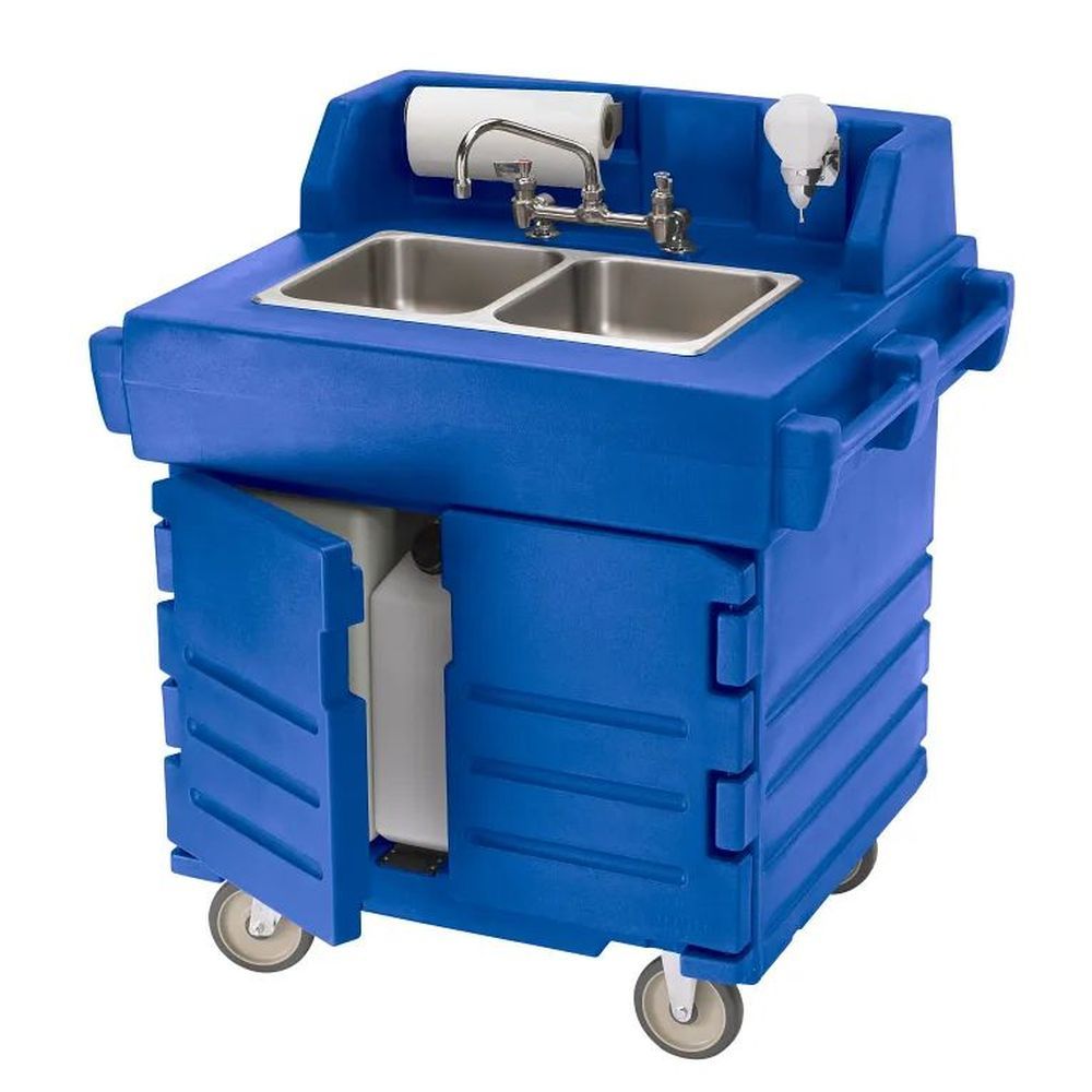 Cambro Camkiosk Navy Blue Polyethylene 110v Hand Sink Cart With Heater, 40 9/16 X 33 X 45 1/2 Inch