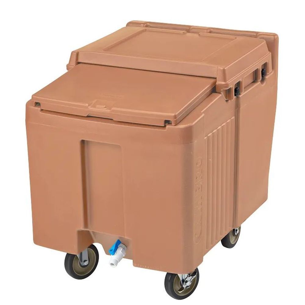 Cambro Slidinglid Coffee Beige Standard Height 125 Pound Ice Caddy With Swivel And Fixed Caster, 23 X 31 1?2 X 29 1?4 Inch