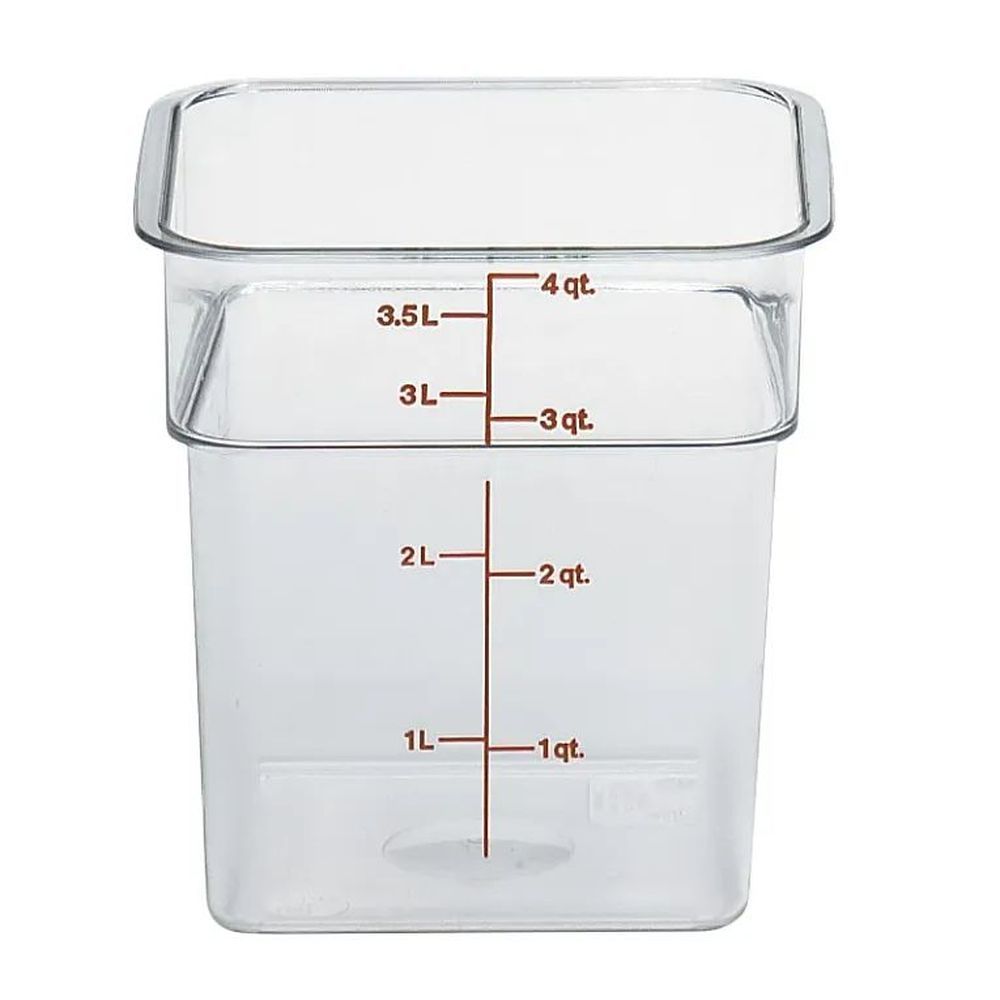 Cambro Camwear Camsquares Classic Clear Polycarbonate 4 Quart Food Storage Container With Winter Rose Graduation, 7 1/4 X 7 1/4 X 3 7/8 -- 6 Per Case