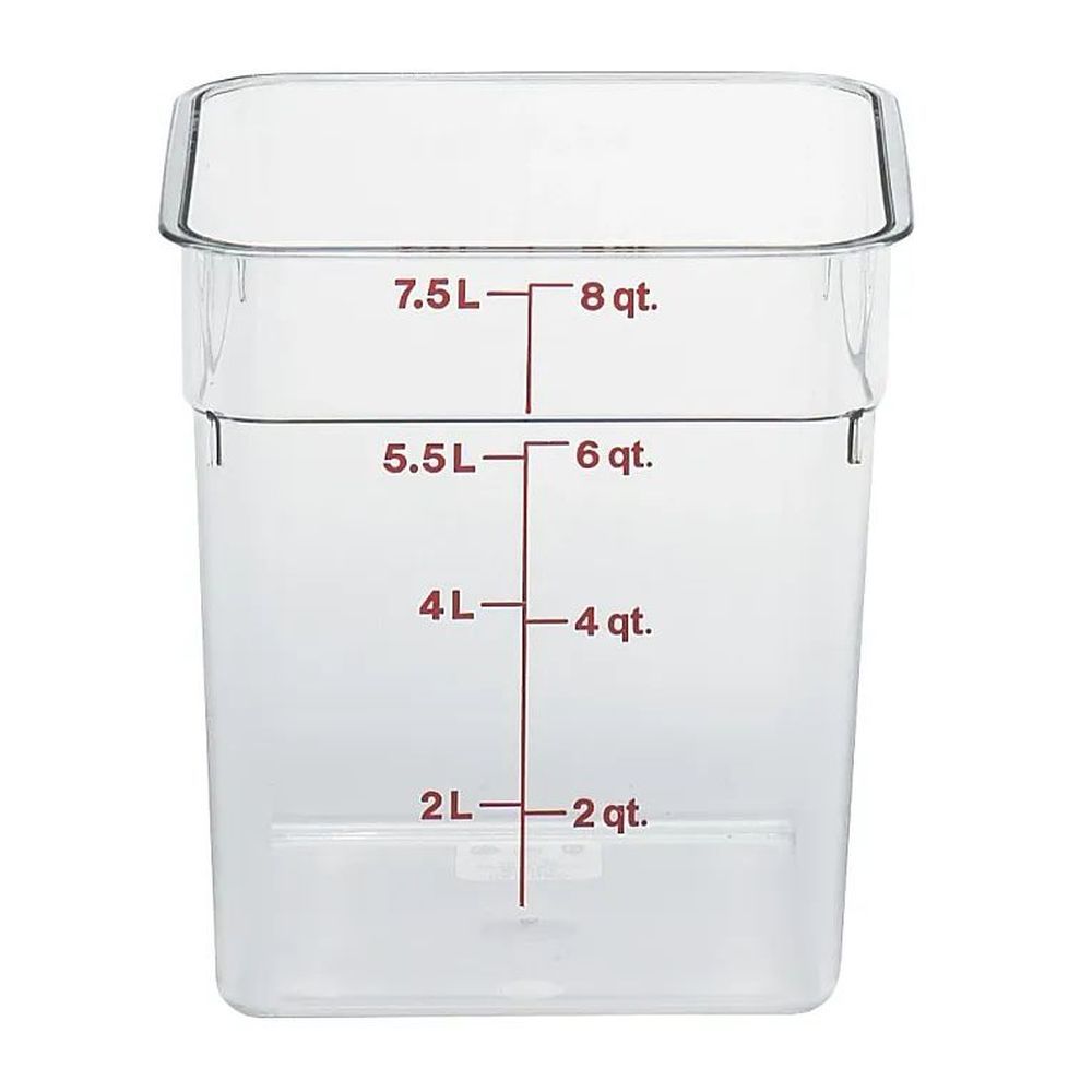 Cambro Camwear Camsquares Classic Clear Polycarbonate 8 Quart Food Storage Container With Winter Rose Graduation, 8 3/8 X 8 3/8 X 9 1/8 -- 6 Per Case