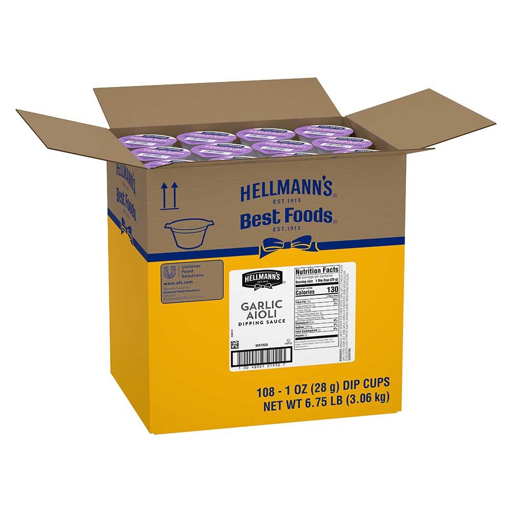 Hellmann's Real Garlic Aioli Single Serve Dip Cup, 1 Ounce -- 108 Per Case